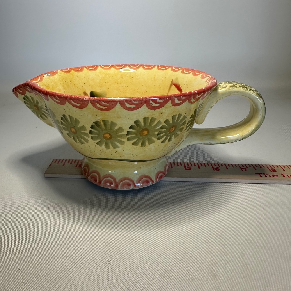 Italica Ars Handpainted Gravy Sauce Pitcher Yellow & Red Sponged Leaves Fruit - Picture 7 of 8
